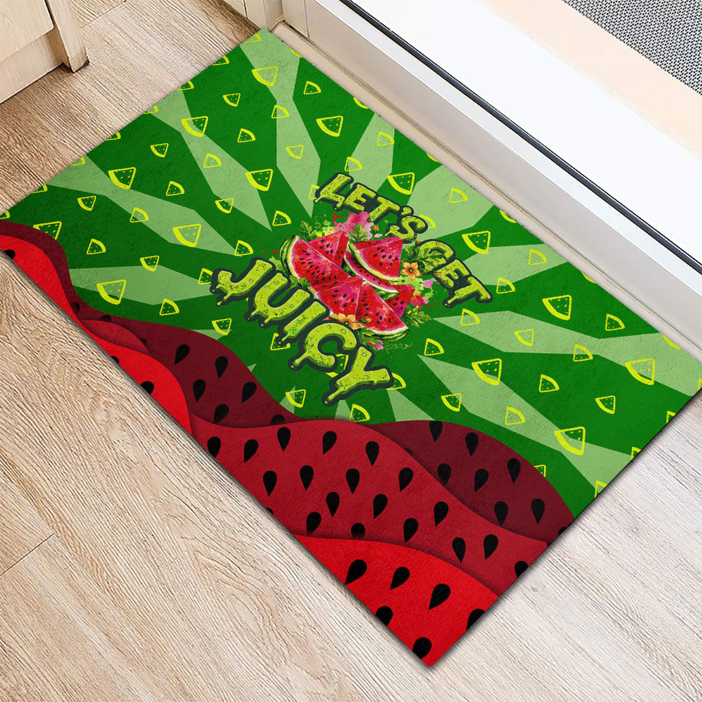 Let's Get Juicy Waterwasted Watermelon Rubber Doormat Funny Cartoon Summer Fruit Party Art