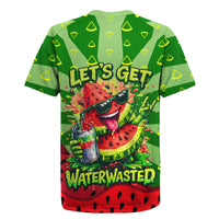Let's Get Juicy Waterwasted Watermelon Rugby Jersey Funny Cartoon Summer Fruit Party Art