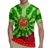 Let's Get Juicy Waterwasted Watermelon Rugby Jersey Funny Cartoon Summer Fruit Party Art