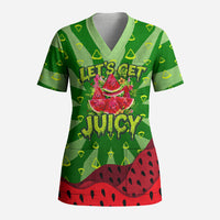 Let's Get Juicy Waterwasted Watermelon Scrub Top Funny Cartoon Summer Fruit Party Art