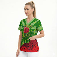 Let's Get Juicy Waterwasted Watermelon Scrub Top Funny Cartoon Summer Fruit Party Art
