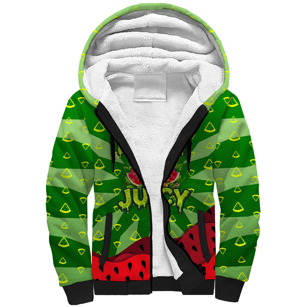 Let's Get Juicy Waterwasted Watermelon Sherpa Hoodie Funny Cartoon Summer Fruit Party Art