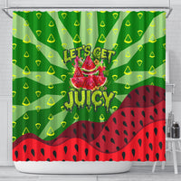 Let's Get Juicy Waterwasted Watermelon Shower Curtain Funny Cartoon Summer Fruit Party Art