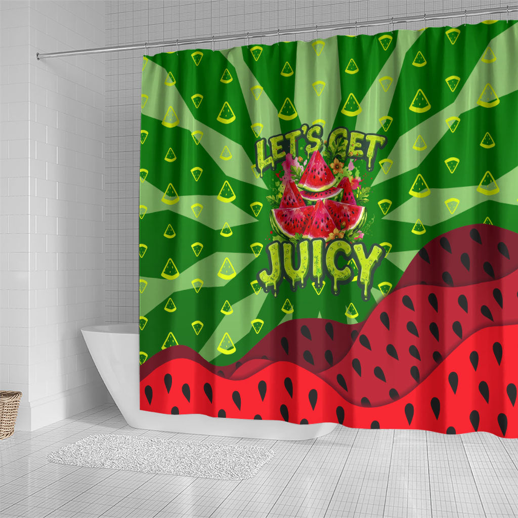 Let's Get Juicy Waterwasted Watermelon Shower Curtain Funny Cartoon Summer Fruit Party Art