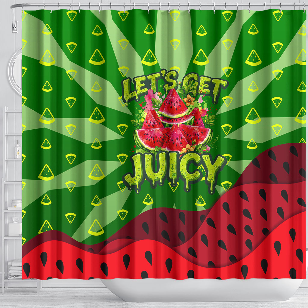Let's Get Juicy Waterwasted Watermelon Shower Curtain Funny Cartoon Summer Fruit Party Art