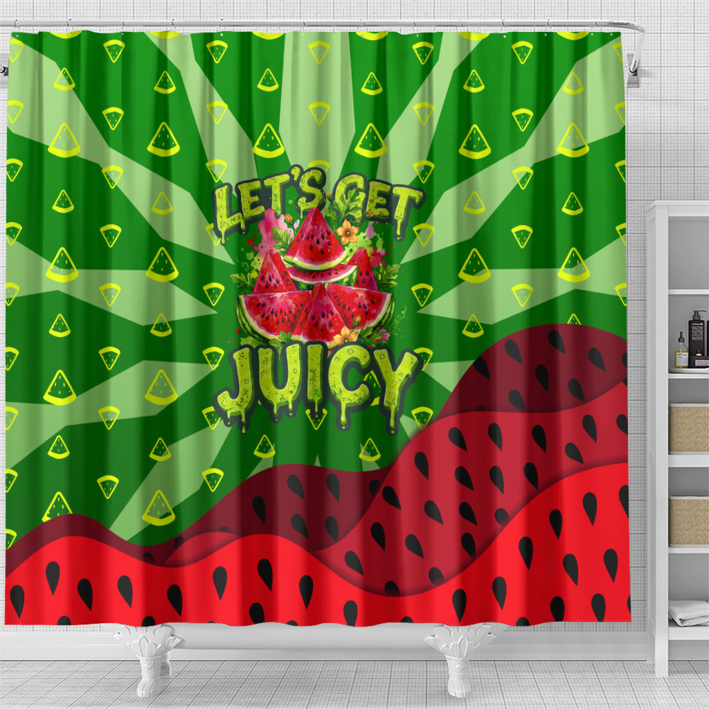 Let's Get Juicy Waterwasted Watermelon Shower Curtain Funny Cartoon Summer Fruit Party Art