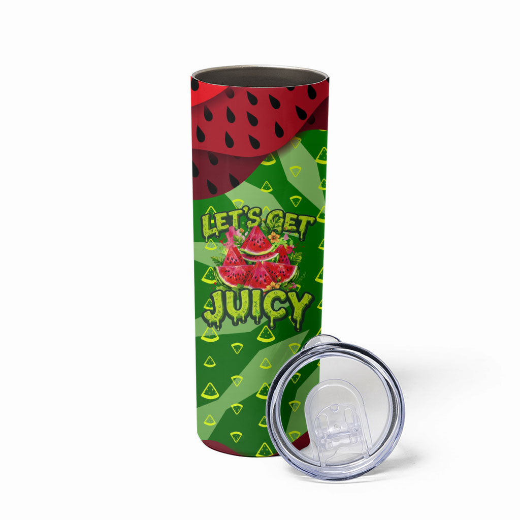 Let's Get Juicy Waterwasted Watermelon Skinny Tumbler Funny Cartoon Summer Fruit Party Art