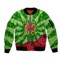 Let's Get Juicy Waterwasted Watermelon Sleeve Zip Bomber Jacket Funny Cartoon Summer Fruit Party Art
