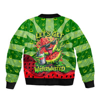 Let's Get Juicy Waterwasted Watermelon Sleeve Zip Bomber Jacket Funny Cartoon Summer Fruit Party Art