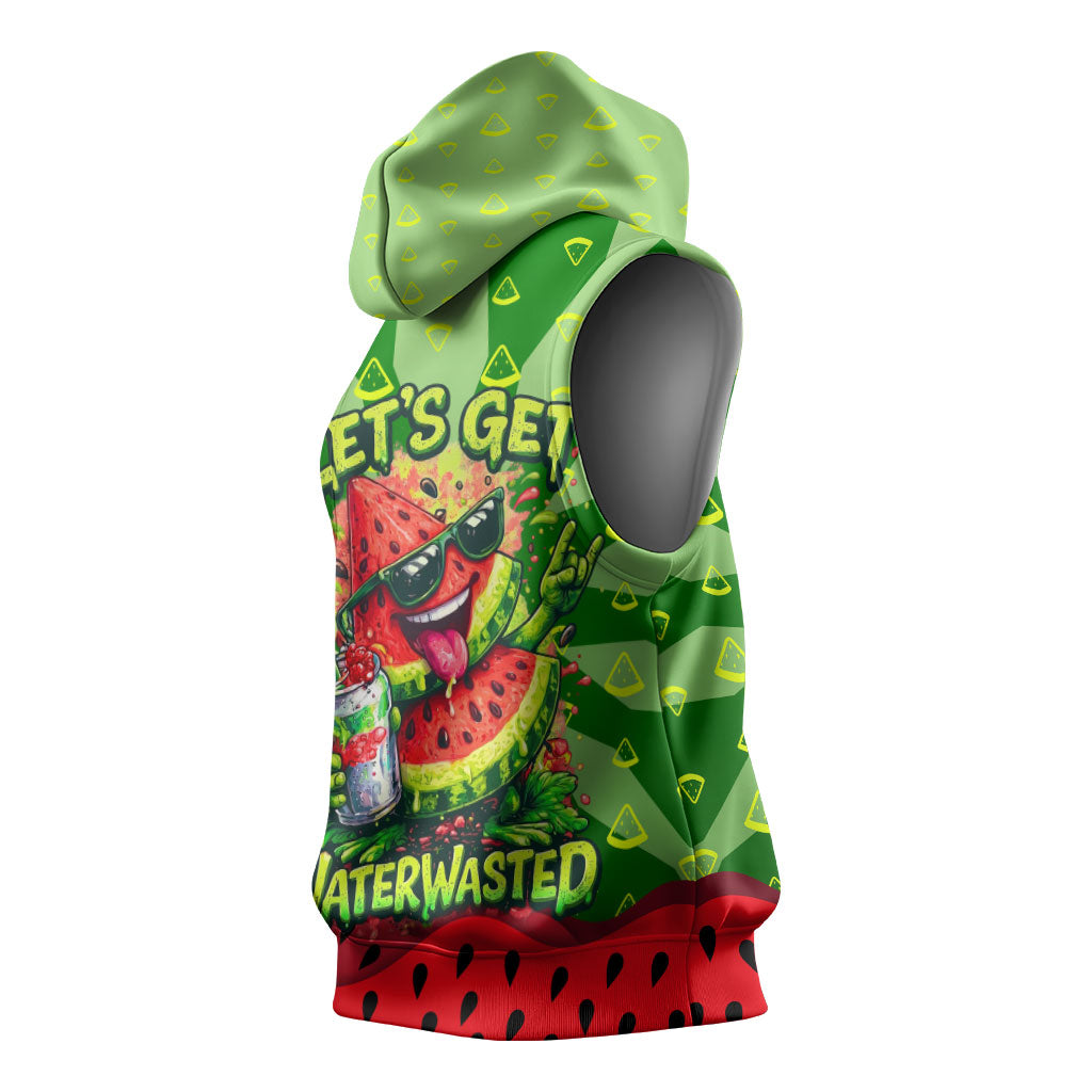 Let's Get Juicy Waterwasted Watermelon Sleeveless Hoodie Funny Cartoon Summer Fruit Party Art