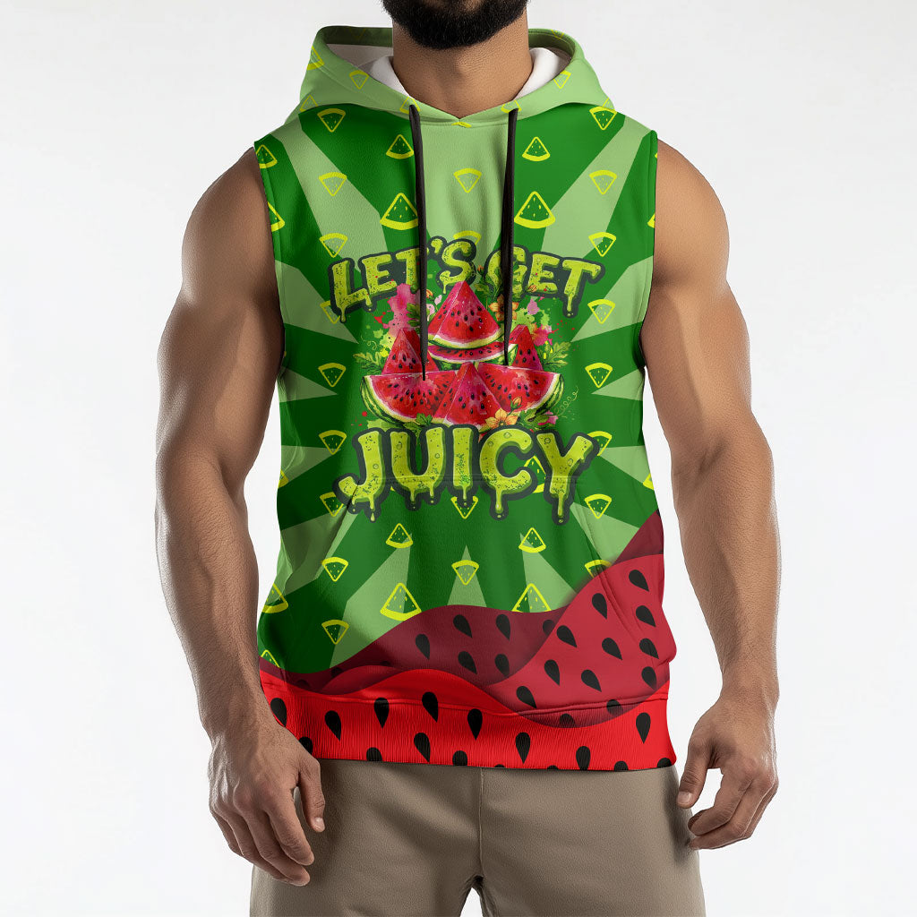 Let's Get Juicy Waterwasted Watermelon Sleeveless Hoodie Funny Cartoon Summer Fruit Party Art