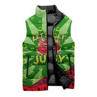 Let's Get Juicy Waterwasted Watermelon Sleeveless Puffer Jacket Funny Cartoon Summer Fruit Party Art