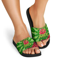Let's Get Juicy Waterwasted Watermelon Slide Sandals Funny Cartoon Summer Fruit Party Art