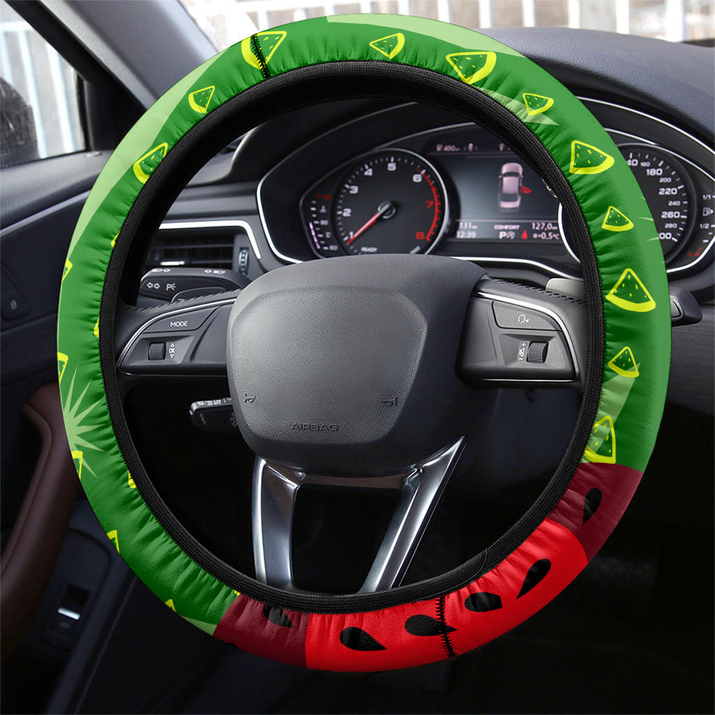 Let's Get Juicy Waterwasted Watermelon Steering Wheel Cover Funny Cartoon Summer Fruit Party Art