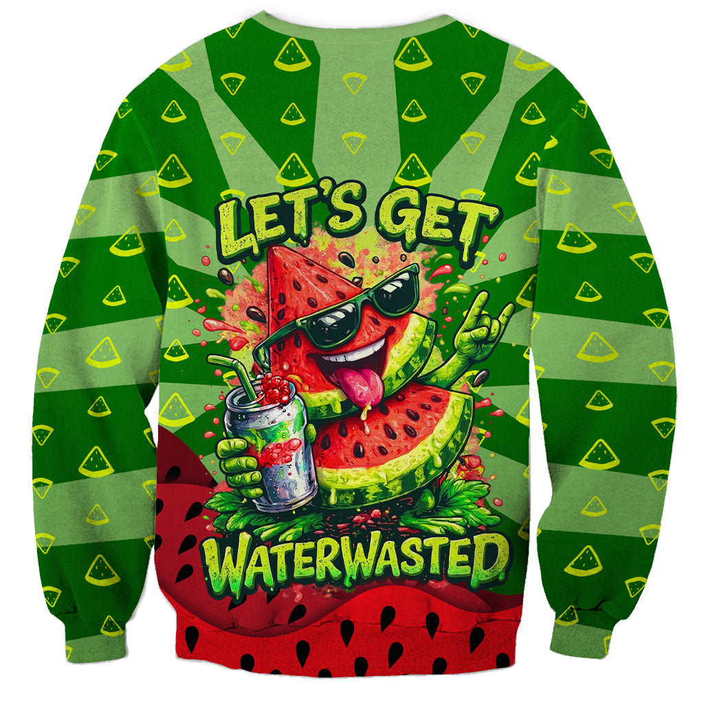 Let's Get Juicy Waterwasted Watermelon Sweatshirt Funny Cartoon Summer Fruit Party Art