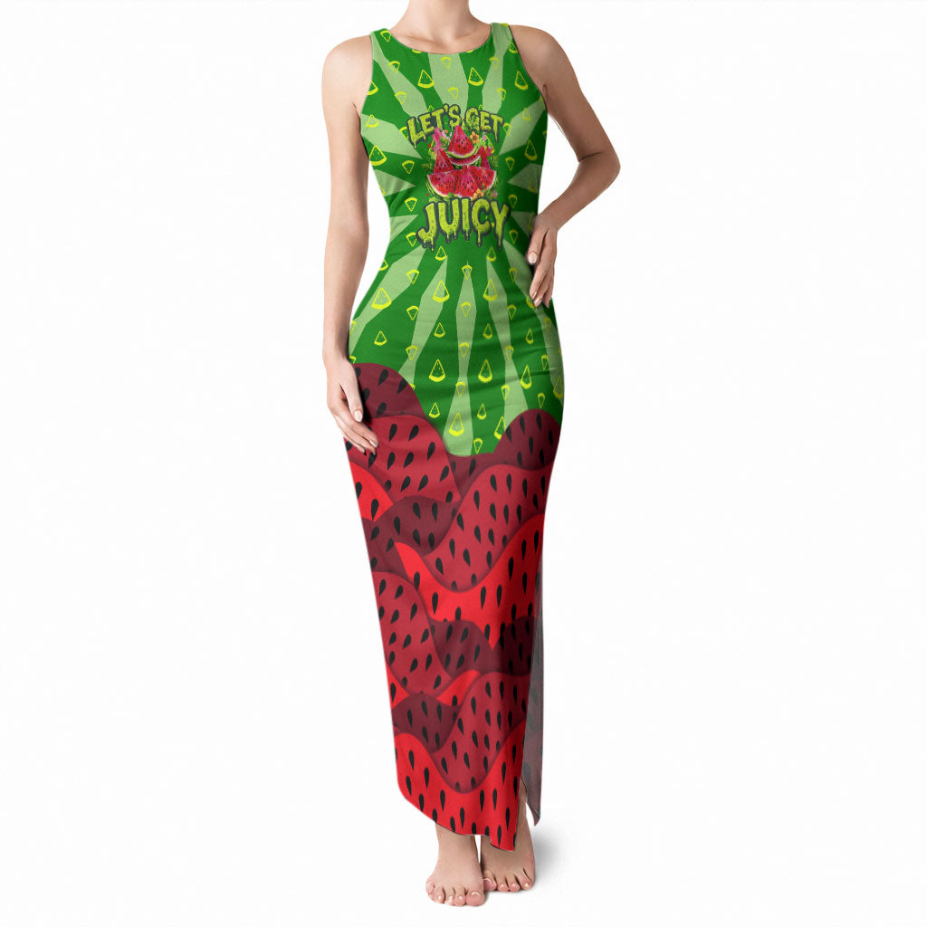 Let's Get Juicy Waterwasted Watermelon Tank Maxi Dress Funny Cartoon Summer Fruit Party Art