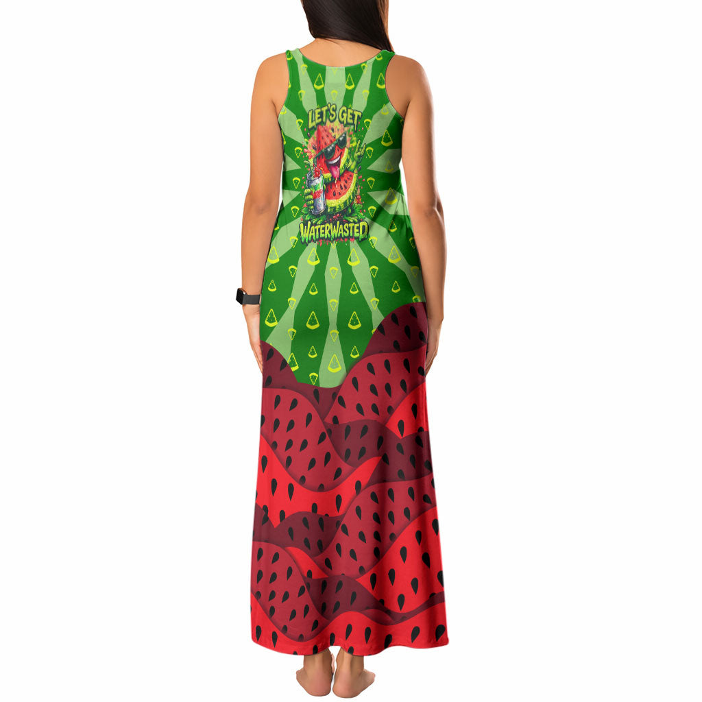 Let's Get Juicy Waterwasted Watermelon Tank Maxi Dress Funny Cartoon Summer Fruit Party Art