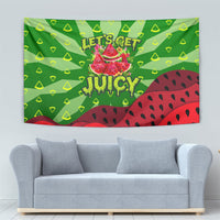 Let's Get Juicy Waterwasted Watermelon Tapestry Funny Cartoon Summer Fruit Party Art