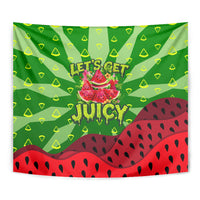 Let's Get Juicy Waterwasted Watermelon Tapestry Funny Cartoon Summer Fruit Party Art