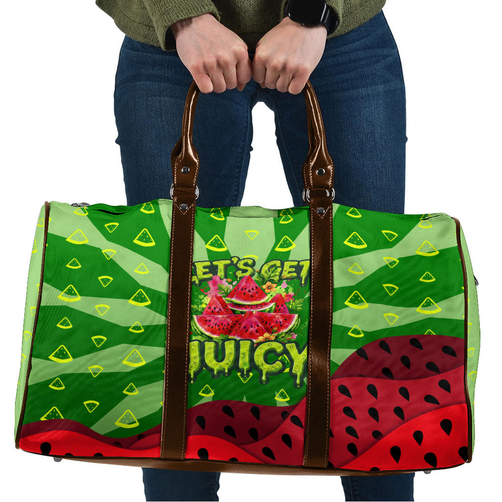 Let's Get Juicy Waterwasted Watermelon Travel Bag Funny Cartoon Summer Fruit Party Art