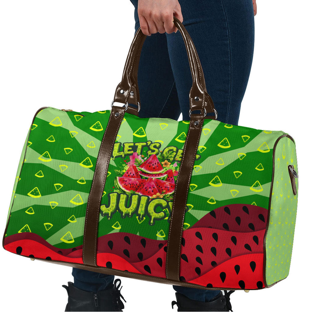 Let's Get Juicy Waterwasted Watermelon Travel Bag Funny Cartoon Summer Fruit Party Art