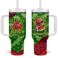 Let's Get Juicy Waterwasted Watermelon Tumbler With Handle Funny Cartoon Summer Fruit Party Art