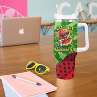 Let's Get Juicy Waterwasted Watermelon Tumbler With Handle Funny Cartoon Summer Fruit Party Art