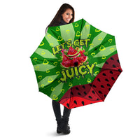 Let's Get Juicy Waterwasted Watermelon Umbrella Funny Cartoon Summer Fruit Party Art