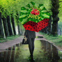 Let's Get Juicy Waterwasted Watermelon Umbrella Funny Cartoon Summer Fruit Party Art