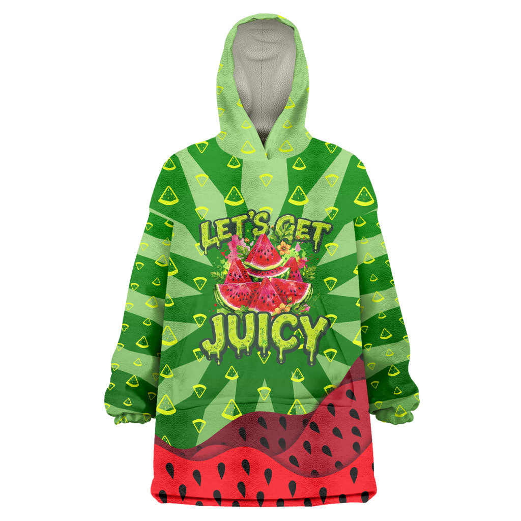 Let's Get Juicy Waterwasted Watermelon Wearable Blanket Hoodie Funny Cartoon Summer Fruit Party Art