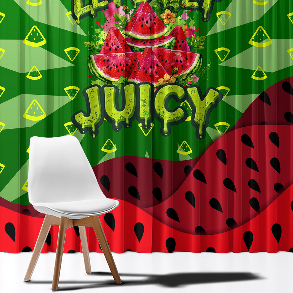 Let's Get Juicy Waterwasted Watermelon Window Curtain Funny Cartoon Summer Fruit Party Art