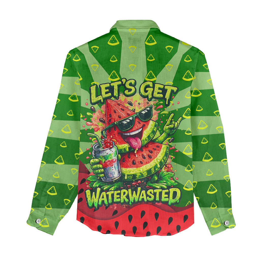 Let's Get Juicy Waterwasted Watermelon Women Casual Shirt Funny Cartoon Summer Fruit Party Art