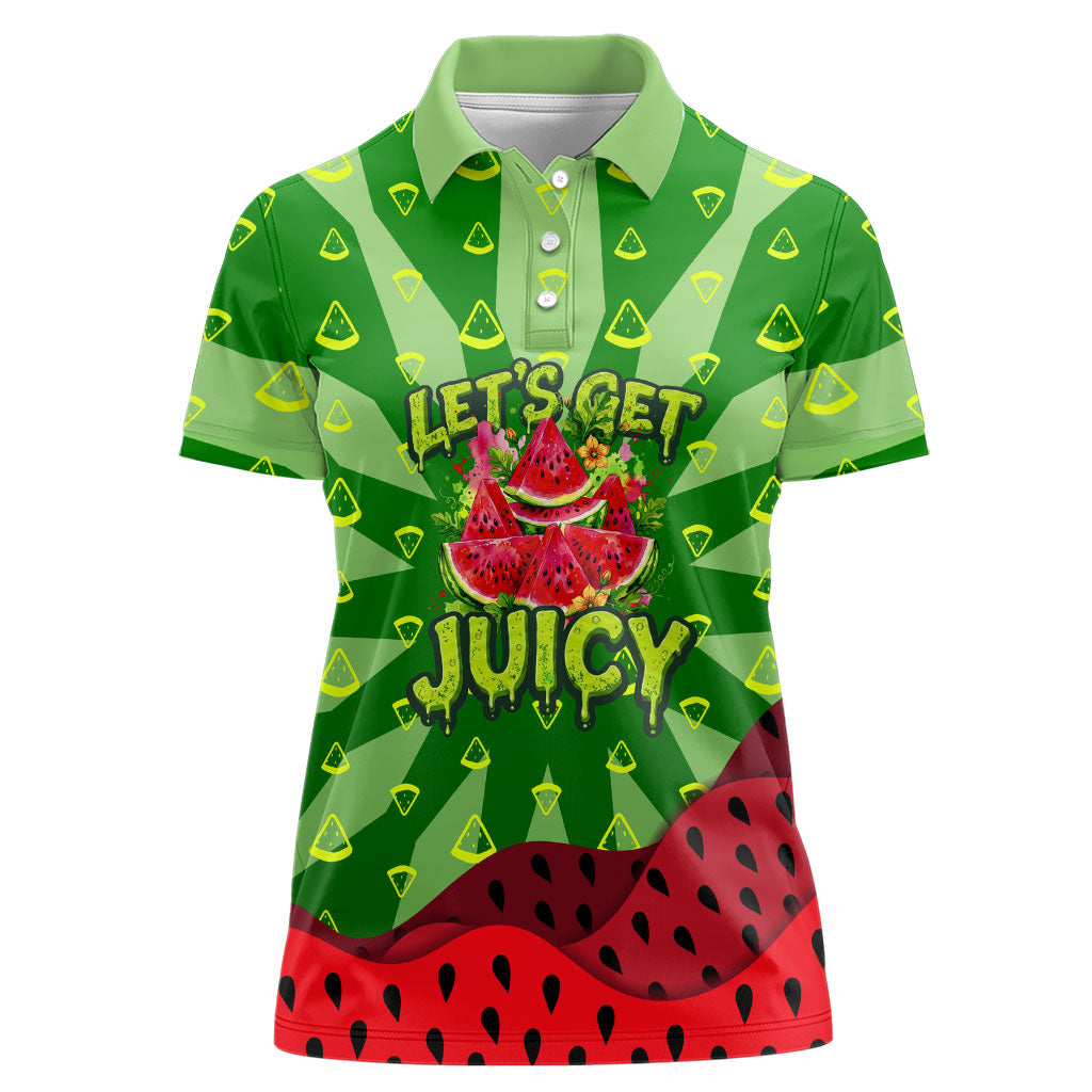 Let's Get Juicy Waterwasted Watermelon Women Polo Shirt Funny Cartoon Summer Fruit Party Art