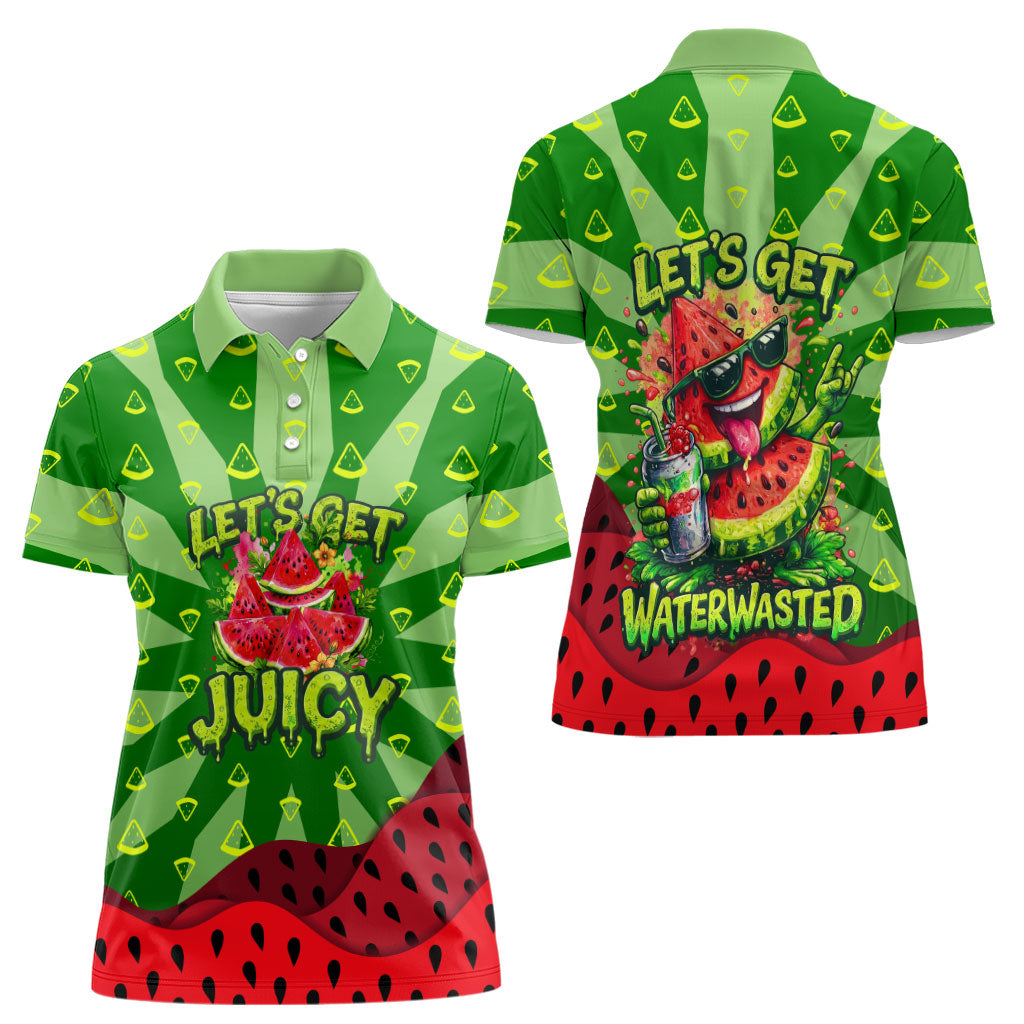 Let's Get Juicy Waterwasted Watermelon Women Polo Shirt Funny Cartoon Summer Fruit Party Art