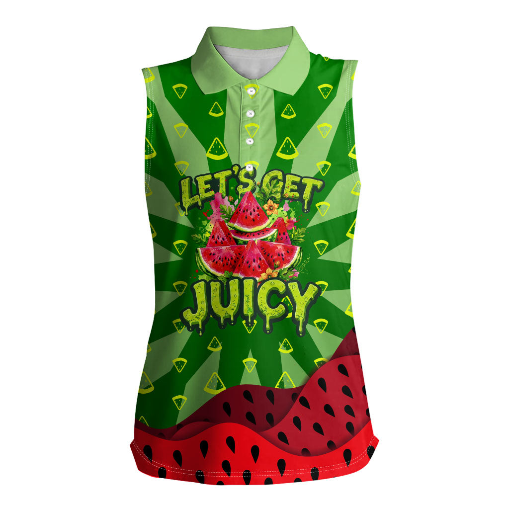 Let's Get Juicy Waterwasted Watermelon Women Sleeveless Polo Shirt Funny Cartoon Summer Fruit Party Art
