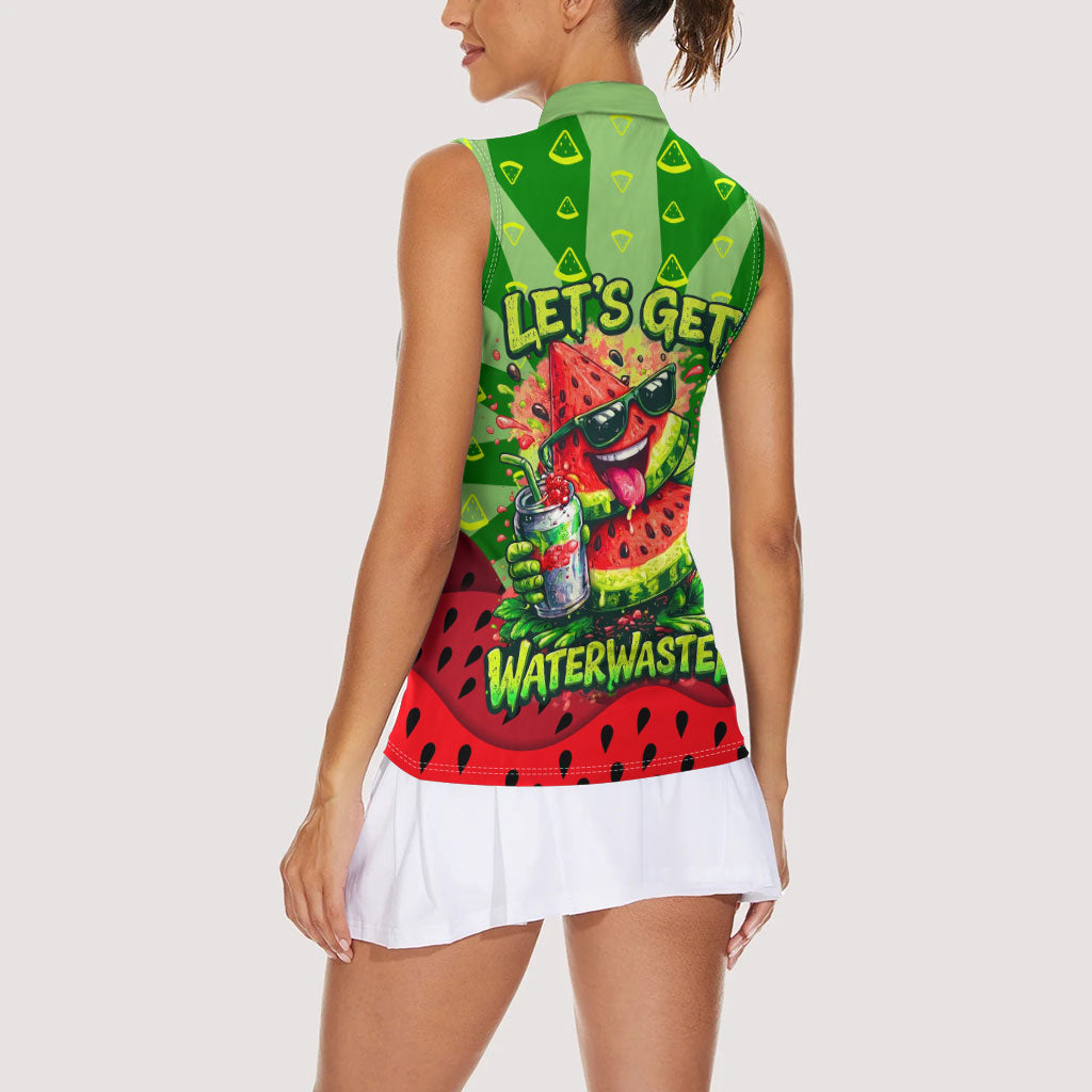 Let's Get Juicy Waterwasted Watermelon Women Sleeveless Polo Shirt Funny Cartoon Summer Fruit Party Art