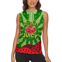 Let's Get Juicy Waterwasted Watermelon Women Sleeveless Polo Shirt Funny Cartoon Summer Fruit Party Art