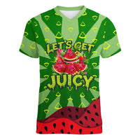 Let's Get Juicy Waterwasted Watermelon Women V-Neck T-Shirt Funny Cartoon Summer Fruit Party Art