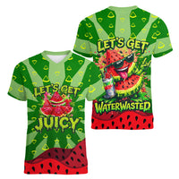 Let's Get Juicy Waterwasted Watermelon Women V-Neck T-Shirt Funny Cartoon Summer Fruit Party Art