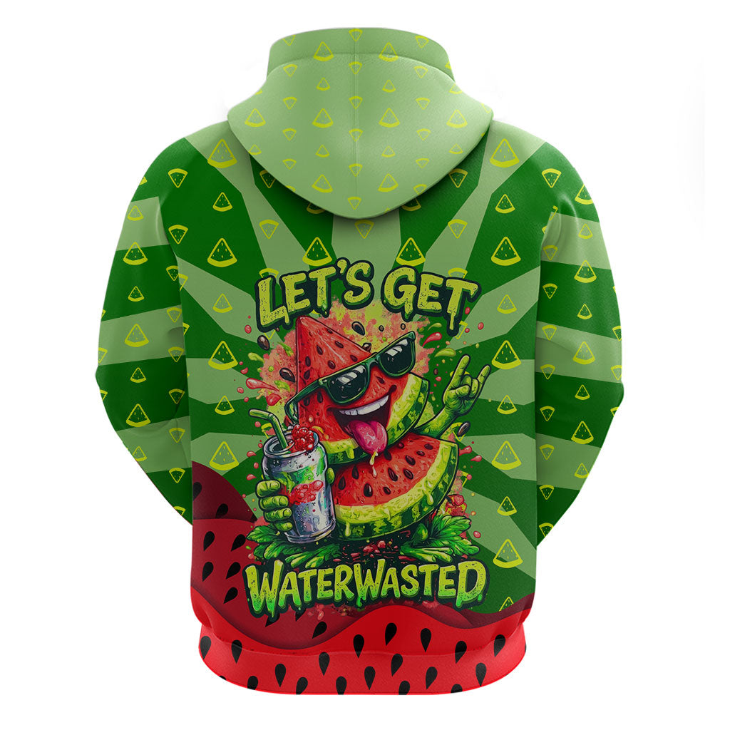 Let's Get Juicy Waterwasted Watermelon Zip Hoodie Funny Cartoon Summer Fruit Party Art