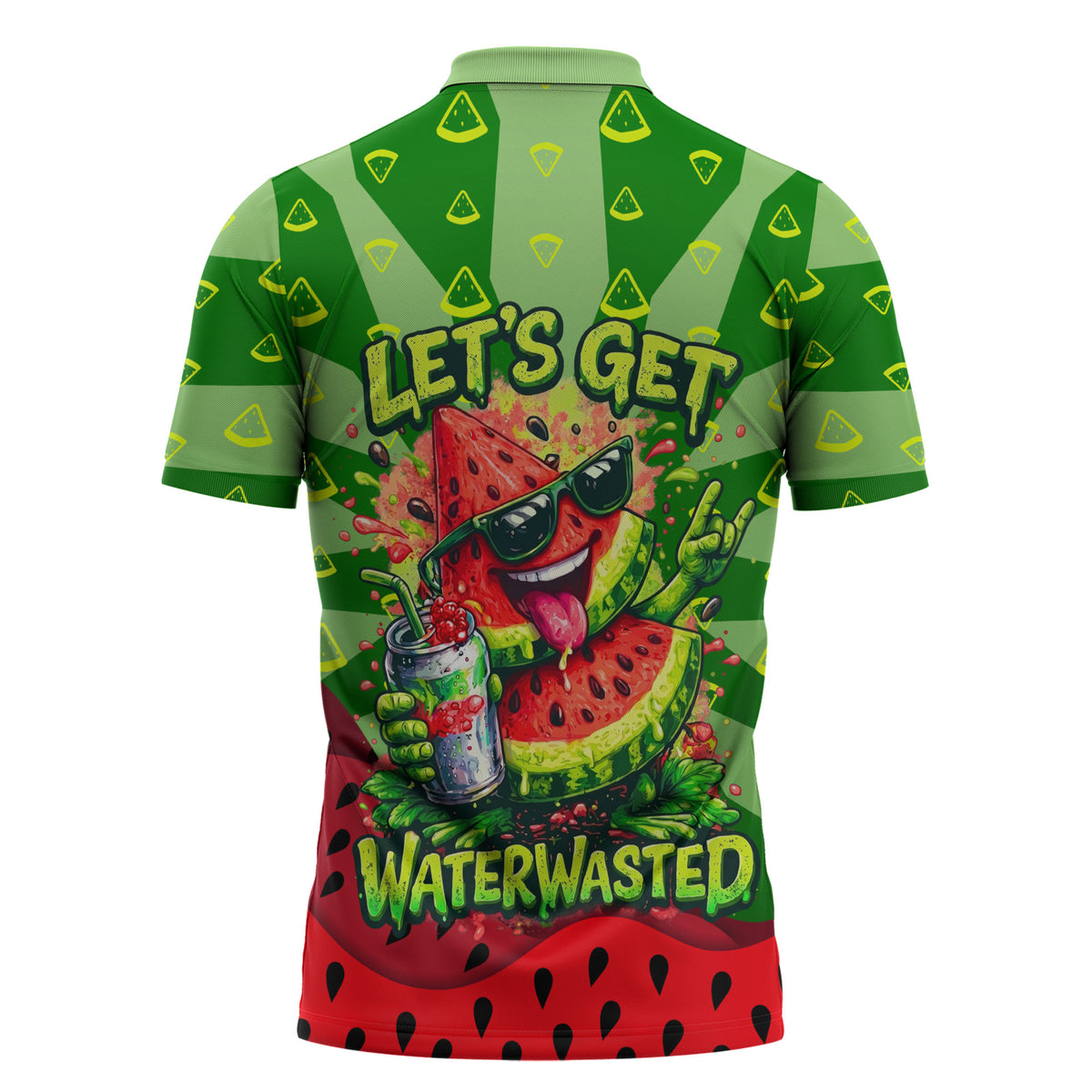 Let's Get Juicy Waterwasted Watermelon Zipper Polo Shirt Funny Cartoon Summer Fruit Party Art