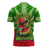 Let's Get Juicy Waterwasted Watermelon Zipper Polo Shirt Funny Cartoon Summer Fruit Party Art