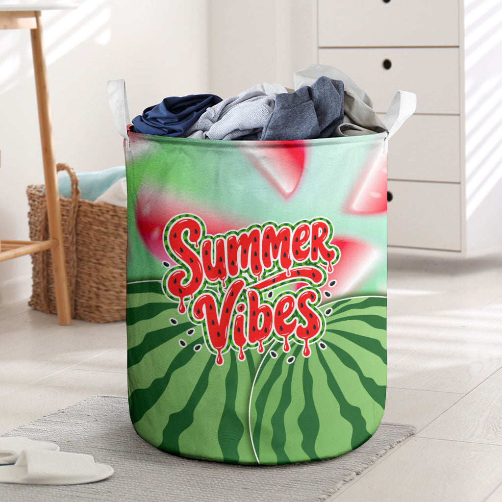 Summer Vibes Watermelon Laundry Basket Drinks And Fruit - Vibrant Watercolor Style - Tropical Vacation Art