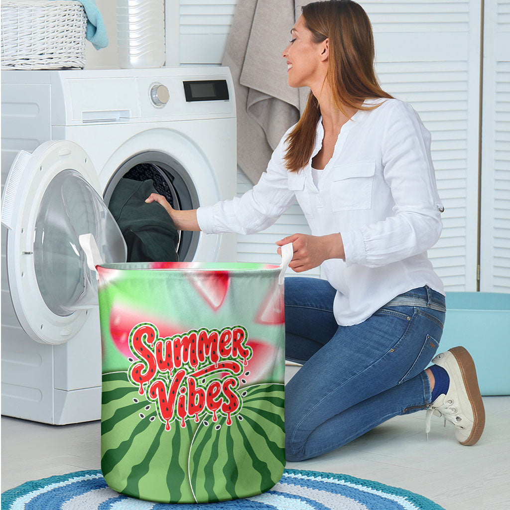 Summer Vibes Watermelon Laundry Basket Drinks And Fruit - Vibrant Watercolor Style - Tropical Vacation Art