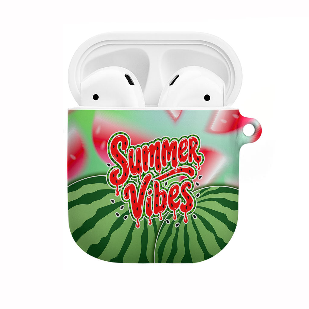 Summer Vibes Watermelon AirPods Case Drinks And Fruit - Vibrant Watercolor Style - Tropical Vacation Art