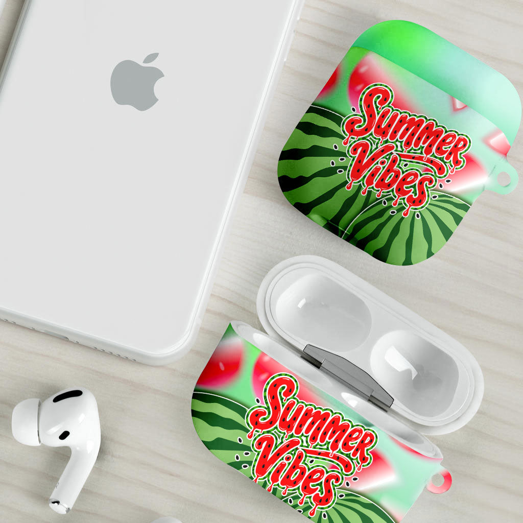 Summer Vibes Watermelon AirPods Case Drinks And Fruit - Vibrant Watercolor Style - Tropical Vacation Art