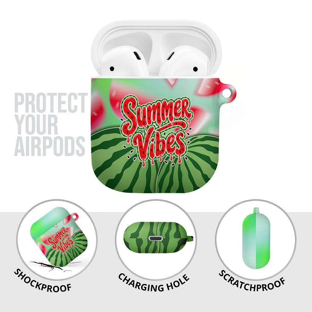 Summer Vibes Watermelon AirPods Case Drinks And Fruit - Vibrant Watercolor Style - Tropical Vacation Art