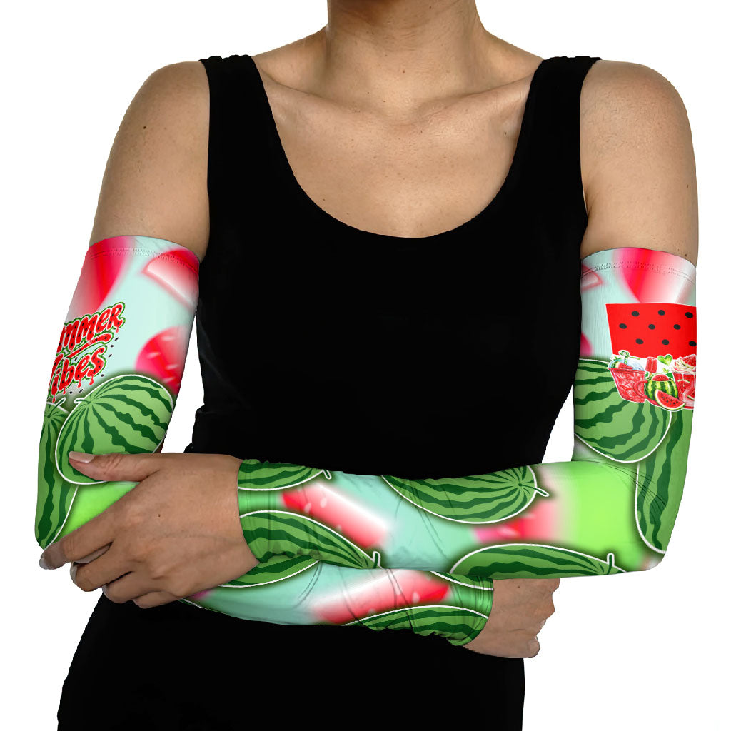 Summer Vibes Watermelon Arm Sleeves Drinks And Fruit - Vibrant Watercolor Style - Tropical Vacation Art
