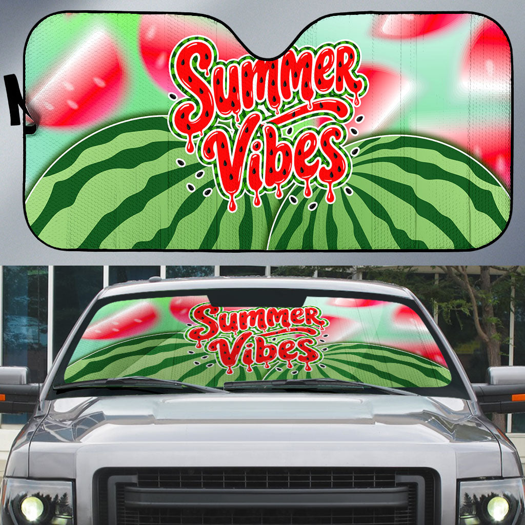 Summer Vibes Watermelon Auto Sun Shade Drinks And Fruit - Vibrant Watercolor Style - Tropical Vacation Art