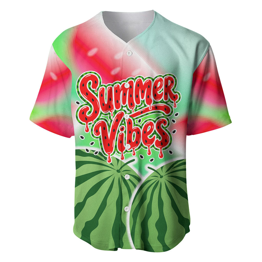 Summer Vibes Watermelon Baseball Jersey Drinks And Fruit - Vibrant Watercolor Style - Tropical Vacation Art
